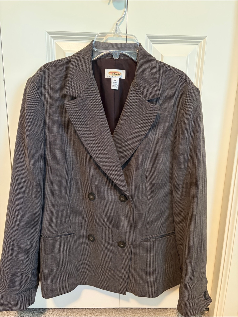 Talbots Brown Plaid Double-Breasted Blazer